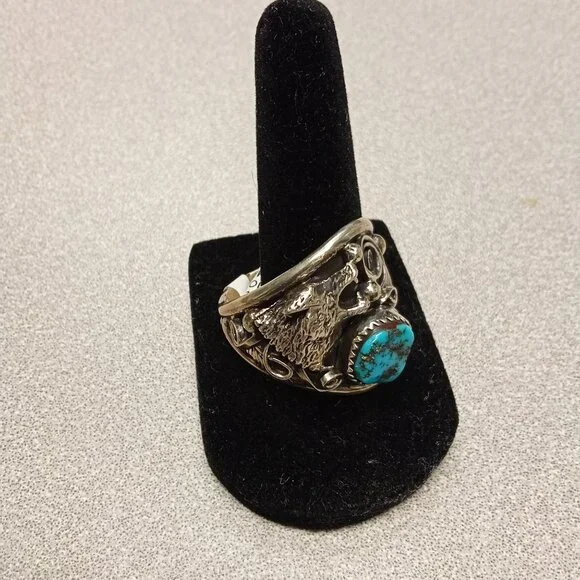 Turquoise & Sterling Silver Navajo Handmade Ring By Jeanette Saunders
